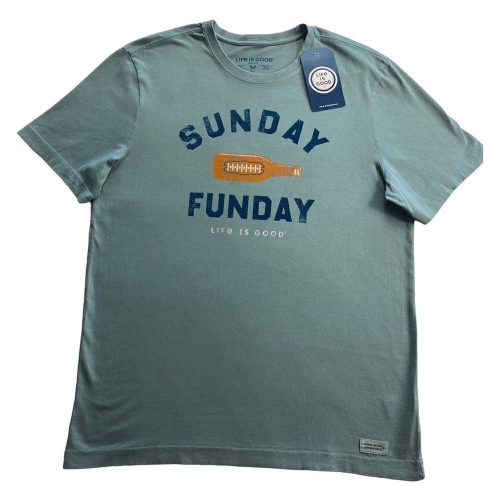 LIFE IS GOOD MEN’S MEDIUM Sunday Fun Day Print Logo Solid T-Shirt